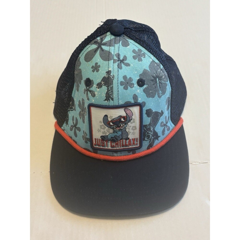 Disney Lilo & Stitch Just Chillax! Adult Mesh Trucker Snapback Hat Blue/Black